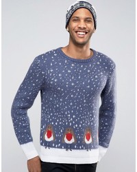 Asos Holidays Sweater With Robins In Fluffy Yarn