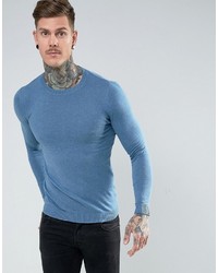 Asos Muscle Fit Cotton Sweater In Pale Blue
