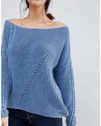 Vero Moda Stones Off The Shoulder Sweater In Blue
