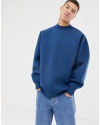 ASOS WHITE Balloon Sweatshirt In Midnight Blue Scuba With Double Neck Wing Teal