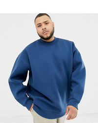 ASOS WHITE Plus Balloon Sweatshirt In Midnight Blue Scuba With Double Neck Wing Teal