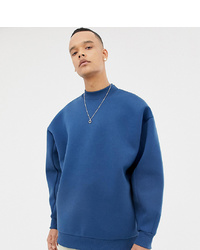 ASOS WHITE Tall Balloon Sweatshirt In Midnight Blue Scuba With Double Neck Wing Teal