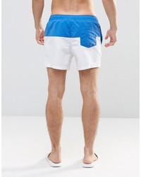 Asos Brand Short Length Swim Shorts In White With Blue Panel