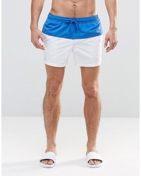Asos Brand Short Length Swim Shorts In White With Blue Panel