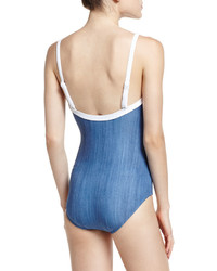 Seafolly Block Party V Neck One Piece Swimsuit Denim