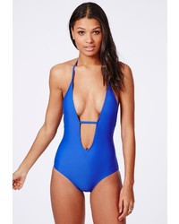 Missguided Maryellen Cobalt Blue Deep V Neck Swimsuit