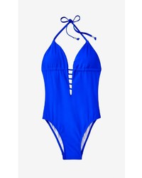 Express Strappy Plunging Swimsuit Blue