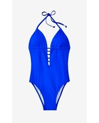 Express Strappy Plunging Swimsuit Blue