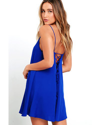 Sway Tuned Royal Blue Lace Up Swing Dress