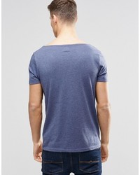 Asos Brand T Shirt With Boat Neck In Blue Marl