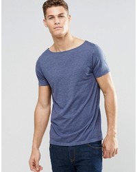 Asos Brand T Shirt With Boat Neck In Blue Marl
