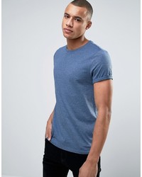 Asos T Shirt With Roll Sleeve In Blue Marl