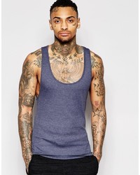 Asos Brand Rib Muscle Tank With Extreme Racer Back In Navy Marl