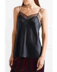 Vince Lace Trimmed Silk Satin Camisole Midnight Blue