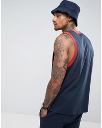 Asos Oversized Tank With Contrast Retro Panelling In Navy