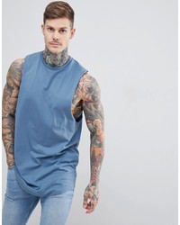 ASOS DESIGN Super Longline Vest With Dropped Armhole And Curve Hem In Blue