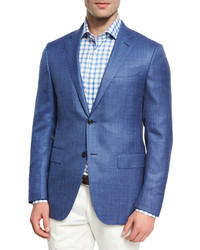 Ermenegildo Zegna Textured Wool Silk Linen Two Button Sport Coat Blue
