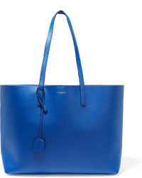 Blue Textured Leather Tote Bag