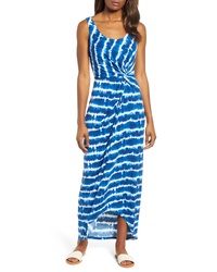 Blue Tie-Dye Chiffon Maxi Dress