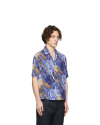 Deveaux New York Blue Silk Resort Shirt