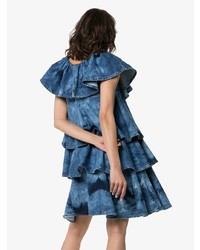 MSGM Tie Dye Tiered Denim Mini Dress