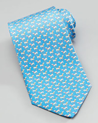 Salvatore Ferragamo Dog Print Silk Tie Blue