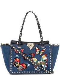 Valentino Garavani Small Rockstud Jamaican Butterflies Trapeze Tote