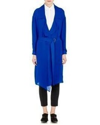 Ji Oh Silk Trench Coat Blue
