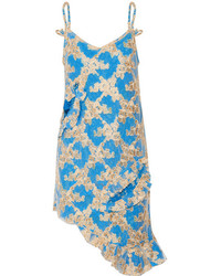 MARQUES ALMEIDA Marques Almeida Asymmetric Cutout Embroidered Tulle And Corded Lace Mini Dress Bright Blue