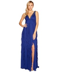 Adrianna Papell Shirred Stretch Tulle Gown Dress