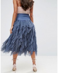 Asos Tulle Midi Prom Skirt With Vertical Ruffles
