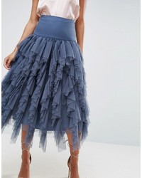 Asos Tulle Midi Prom Skirt With Vertical Ruffles