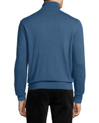 Neiman Marcus Cashmere Silk Turtleneck Sweater True Blue