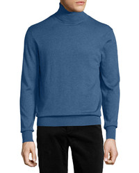 Neiman Marcus Cashmere Silk Turtleneck Sweater True Blue