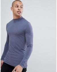 ASOS DESIGN Muscle Fit Long Sleeve T Shirt With Turtle Neck In Blue Indigo Marl