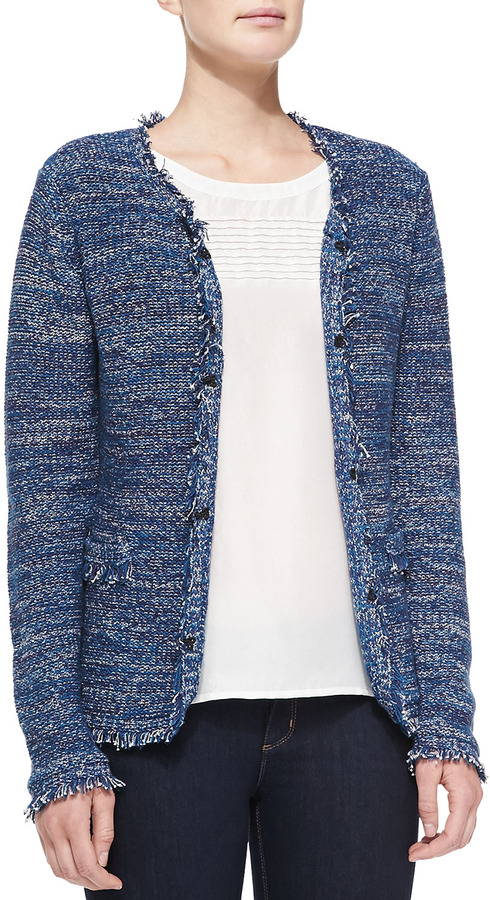 Neiman Marcus Hook Front Fringed Tweed Jacket, $140 | Neiman Marcus ...