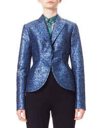 DELPOZO Metallic Jacquard Tweed Jacket Blue