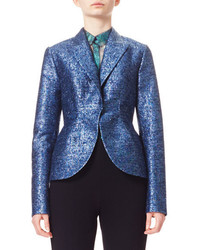 DELPOZO Metallic Jacquard Tweed Jacket Blue