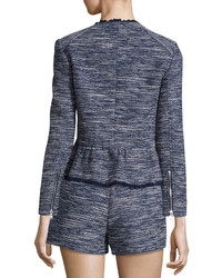 Joie Milligan Tweed Zip Front Jacket Blue