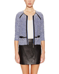 Tweed Terry Jacket With Faux Leather Trim