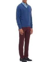 Barneys New York Cashmere V Neck Pullover Sweater Blue