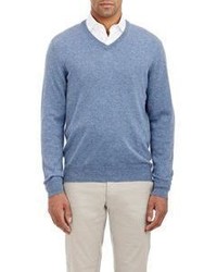Piattelli Cashmere V Neck Sweater Blue Size Small