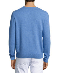 Neiman Marcus Cashmere V Neck Sweater Medium Blue