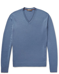 Loro Piana Contrast Tipped Wool Silk And Cashmere Blend Sweater