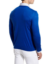 Kiton Fine Gauge V Neck Sweater Royal Blue