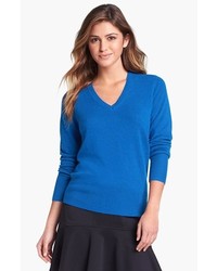 Halogen V Neck Cashmere Sweater Blue Azure Large