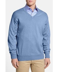Peter Millar Cotton Cashmere V Neck Sweater Tarheel Blue Large