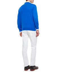 Ermenegildo Zegna Premium Cashmere V Neck Sweater Caribbean Blue