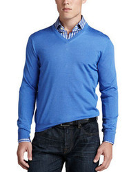 Kiton V Neck Pullover Sweater Light Blue