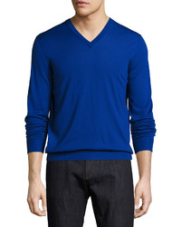 Salvatore Ferragamo Virgin Wool V Neck Sweater Royal Blue